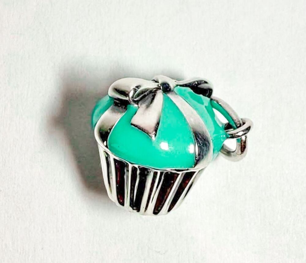 Tiffany & Co. Blue Enamel Icing Cupcake Charm Pendant Sterling Silver Authentic